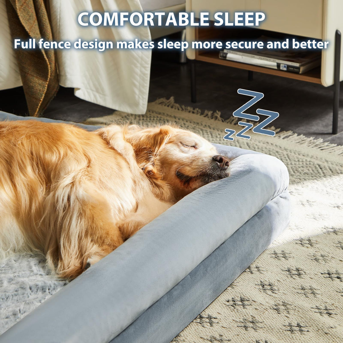 Feerway™ XL Dog Sofa Bed | Extra-Large Orthopedic Pet Couch with Bolster Sides & Removable Waterproof Washable Cover