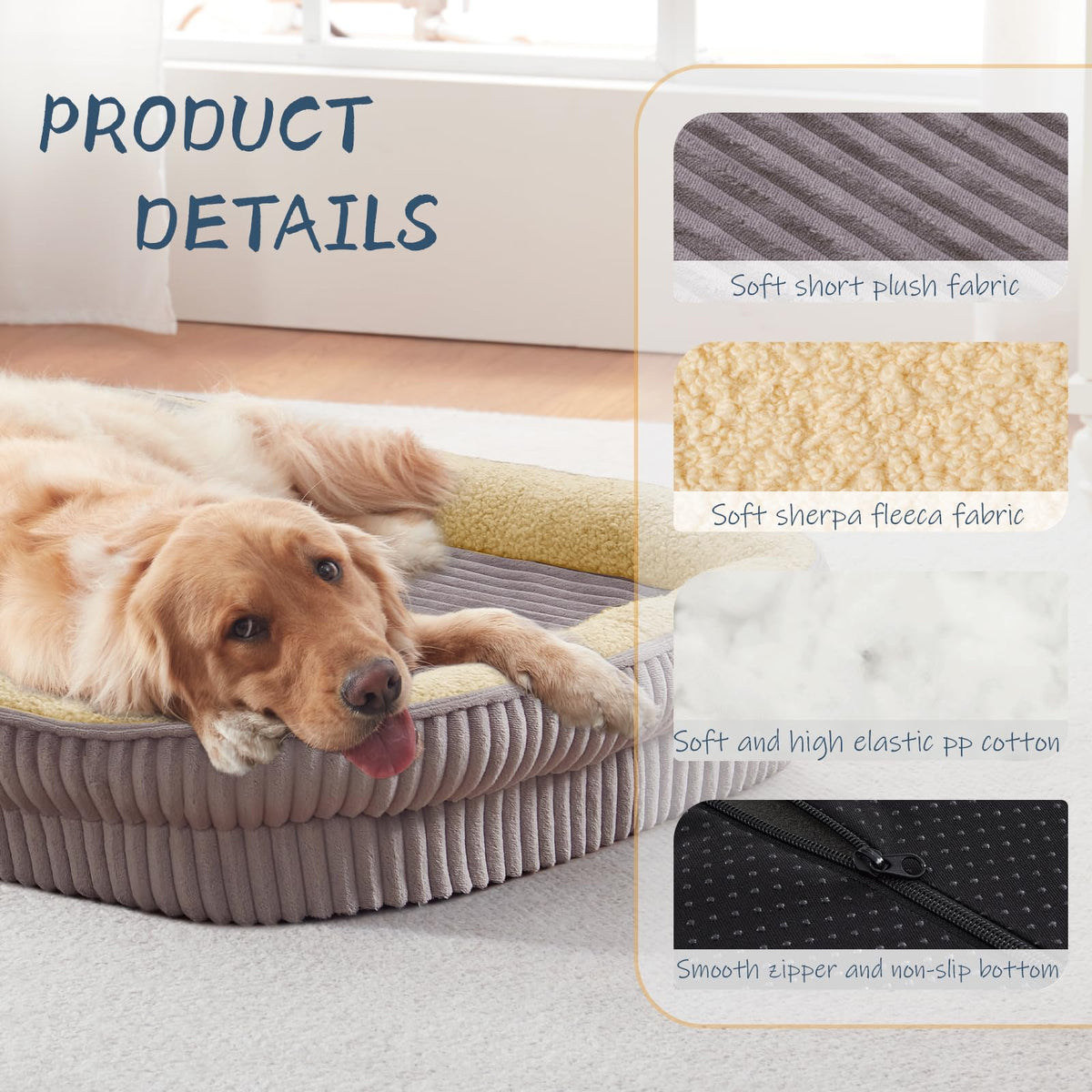 Feerway™ Oval Dog Sofa Bed | Orthopedic Egg-Crate Foam Kennel with 4-Sided Bolster, Removable Washable Cover & Nonslip Base (Medium Breeds)