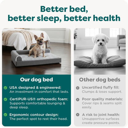 Feerway™ L-Shape Dog Sofa Bed | Medium Orthopedic Egg-Crate & Memory Foam Chaise with Removable Washable Faux-Fur & Suede Cover (Stone Grey)