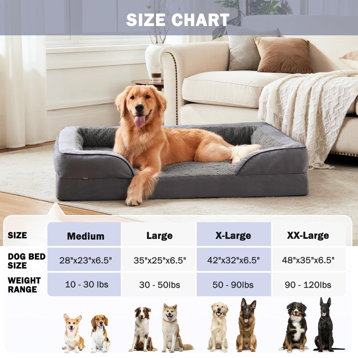 Feerway™ XL Dog Sofa Bed | Large Orthopedic Egg-Crate Foam Pet Couch with Waterproof Lining & Non-Slip Base – Washable Cover