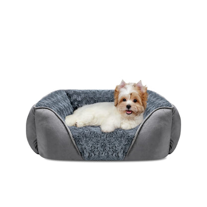 Feerway™ Orthopedic Dog Bed | Washable Calming Rectangle Pet Cuddler with Anti-Slip Base – Small (20" × 19" × 6")