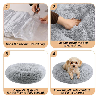 Feerway™ Donut Cuddler Bed – 20" | Calming Round Plush Bed for Small Dogs & Indoor Cats (Smoke Grey)
