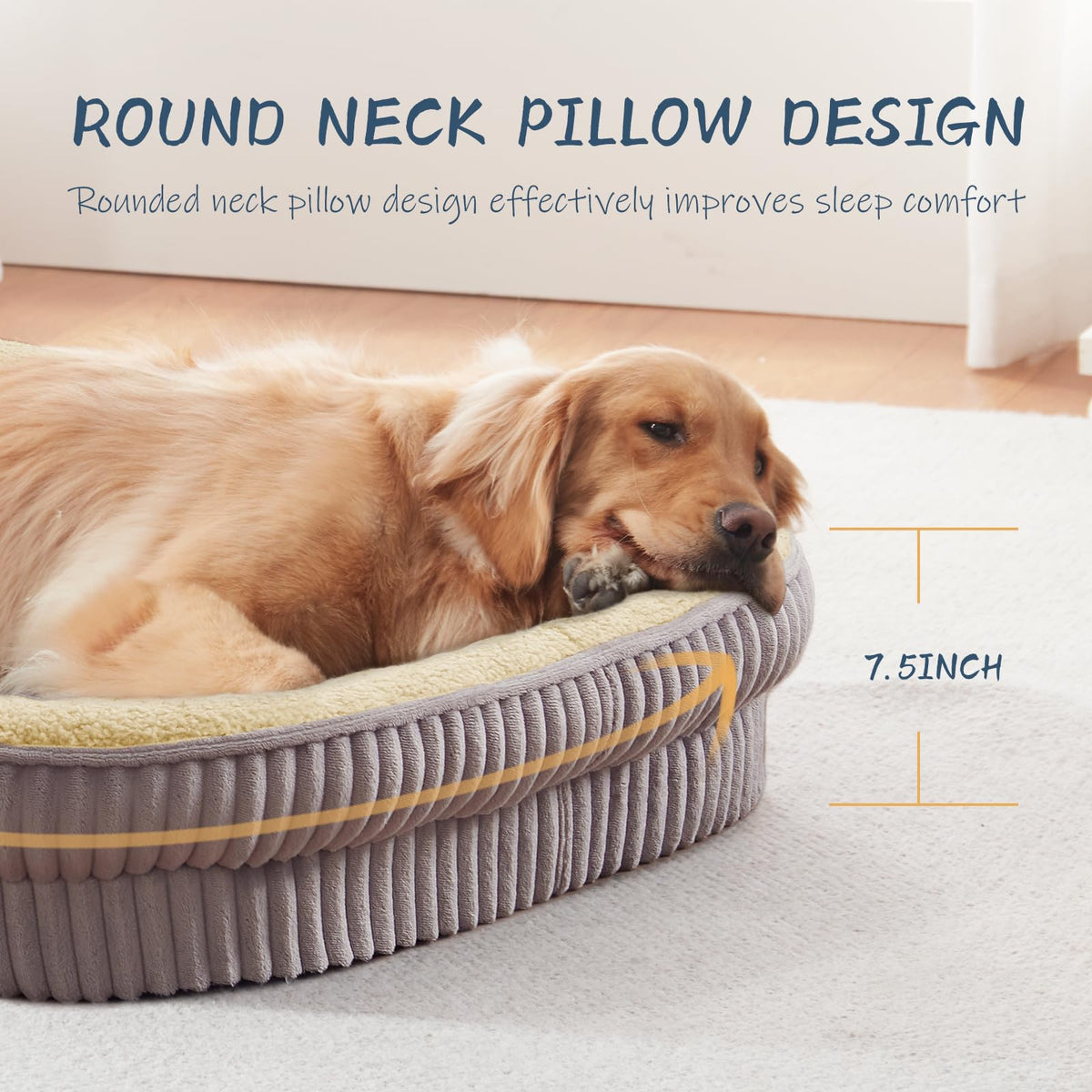 Feerway™ Oval Dog Sofa Bed | Orthopedic Egg-Crate Foam Kennel with 4-Sided Bolster, Removable Washable Cover & Nonslip Base (Medium Breeds)