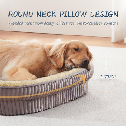 Feerway™ Oval Dog Sofa Bed | Orthopedic Egg-Crate Foam Kennel with 4-Sided Bolster, Removable Washable Cover & Nonslip Base (Medium Breeds)