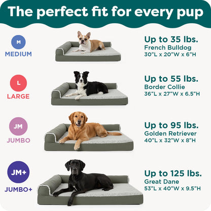 Feerway™ L-Shape Dog Sofa Bed | Medium Orthopedic Egg-Crate & Memory Foam Chaise with Removable Washable Faux-Fur & Suede Cover (Stone Grey)