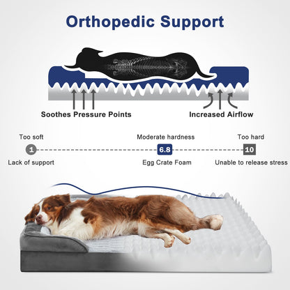 Feerway™ XL Dog Sofa Bed | Orthopedic Egg-Crate Foam Couch Bed with Removable Washable Cover, Waterproof Lining & Nonslip Base
