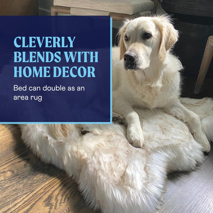 Feerway™ Orthopedic Dog Bed | Large/XL Memory Foam Bed with Fluffy Faux Fur Cover, Waterproof Lining & Washable Design (White with Brown Accents)