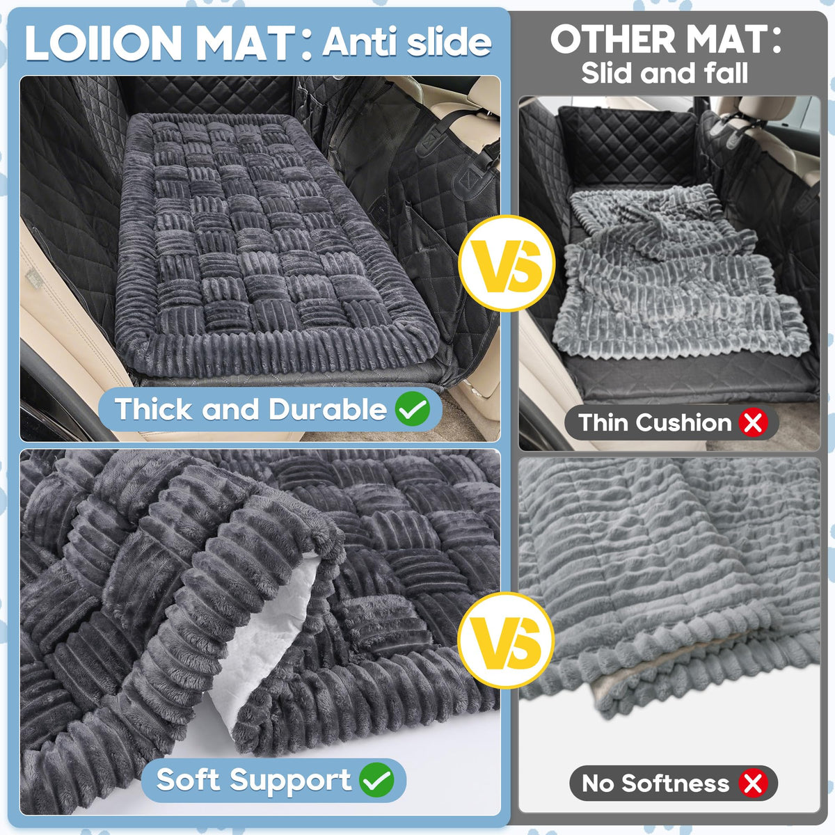 Feerway™  Dog Car Bed Mat | 56" × 28.7" Non-Slip Backseat Extender, Chew-Resistant Travel Pad & Scratch-Proof Pet Blanket for Trucks, SUVs & Sedans (Grey)