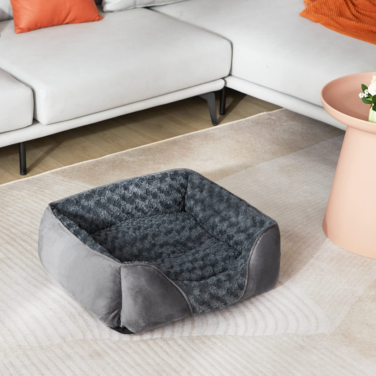 Feerway™ Orthopedic Dog Bed | Washable Calming Rectangle Pet Cuddler with Anti-Slip Base – Small (20" × 19" × 6")