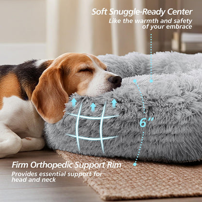 Feerway™ Donut Cuddler Bed – 20" | Calming Round Plush Bed for Small Dogs & Indoor Cats (Smoke Grey)