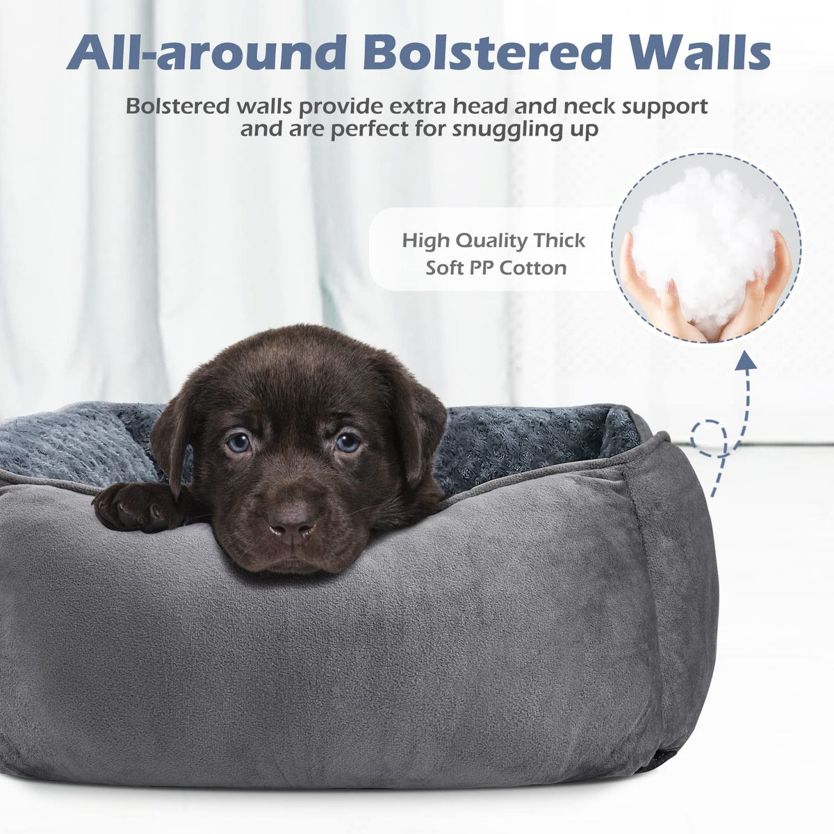 Feerway™ Orthopedic Dog Bed | Washable Calming Rectangle Pet Cuddler with Anti-Slip Base – Small (20" × 19" × 6")