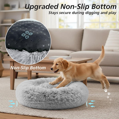 Feerway™ Donut Cuddler Bed – 20" | Calming Round Plush Bed for Small Dogs & Indoor Cats (Smoke Grey)