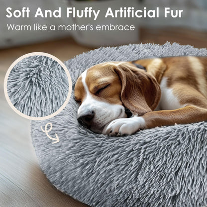 Feerway™ FluffyCalm™ Donut Pet Bed – 20" | Ultra-Soft Calming Round Bed for Small Dogs & Cats (Light Grey)
