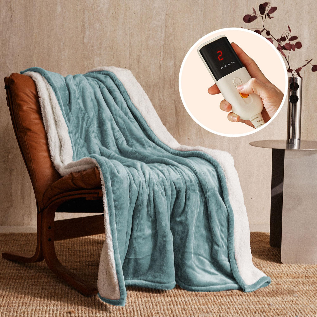Electric Heated Blanket 130x160cm – 6 Heat Settings, Adjustable Timer (10H) | Machine Washable, Overheat Protection – Blue Throw